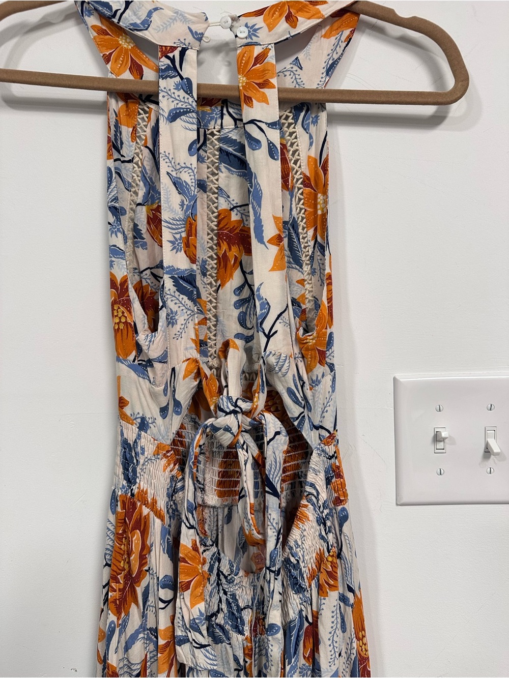 Anthropologie Sleeveless Floral Maxi Dress in Light Blue with Orange Bloom - Picture 6 of 7